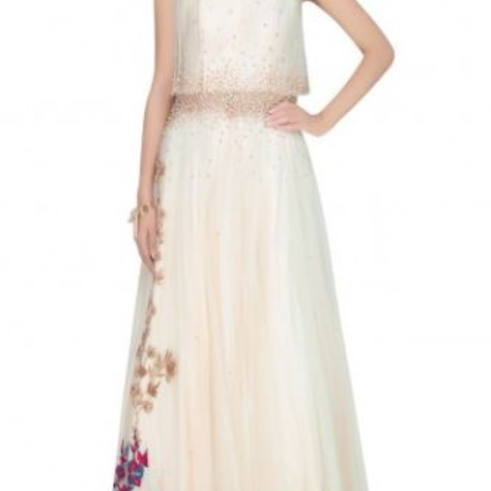 Vanilla Color Embroidered Sequin Wedding Dress